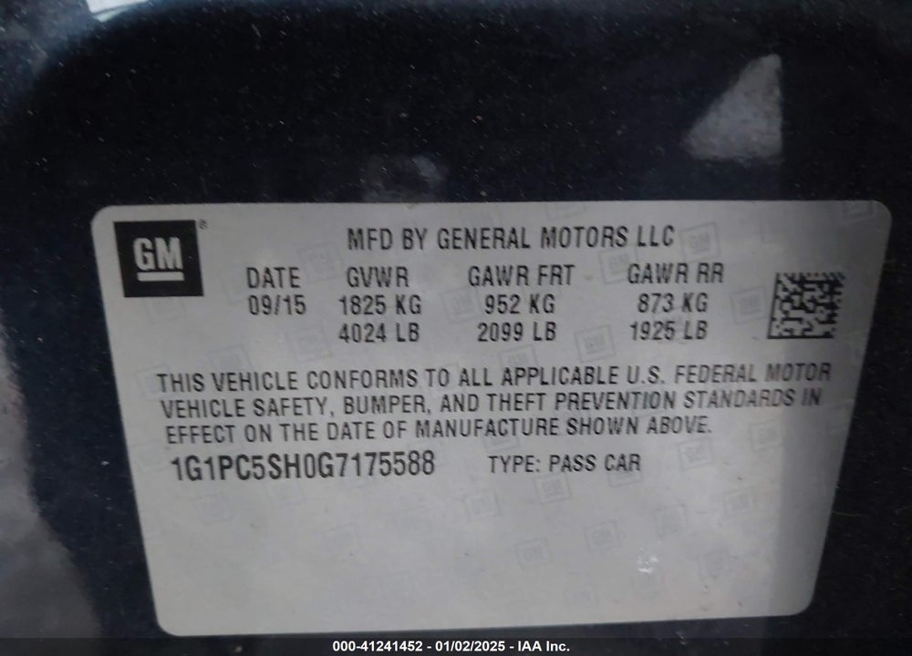 2016 CHEVROLET CRUZE LIMITED LS AUTO VIN: 1G1PC5SH0G7175588