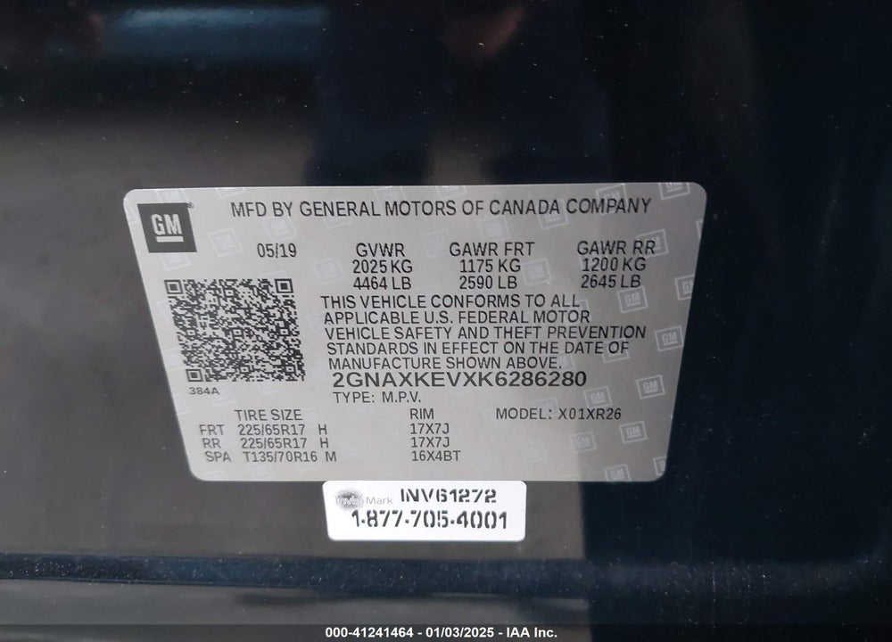 2019 CHEVROLET EQUINOX LT VIN: 2GNAXKEVXK6286280