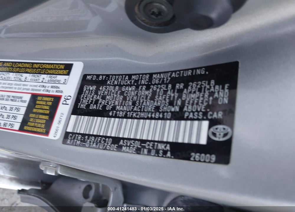 2017 TOYOTA CAMRY VIN: 4T1BF1FK2HU448410