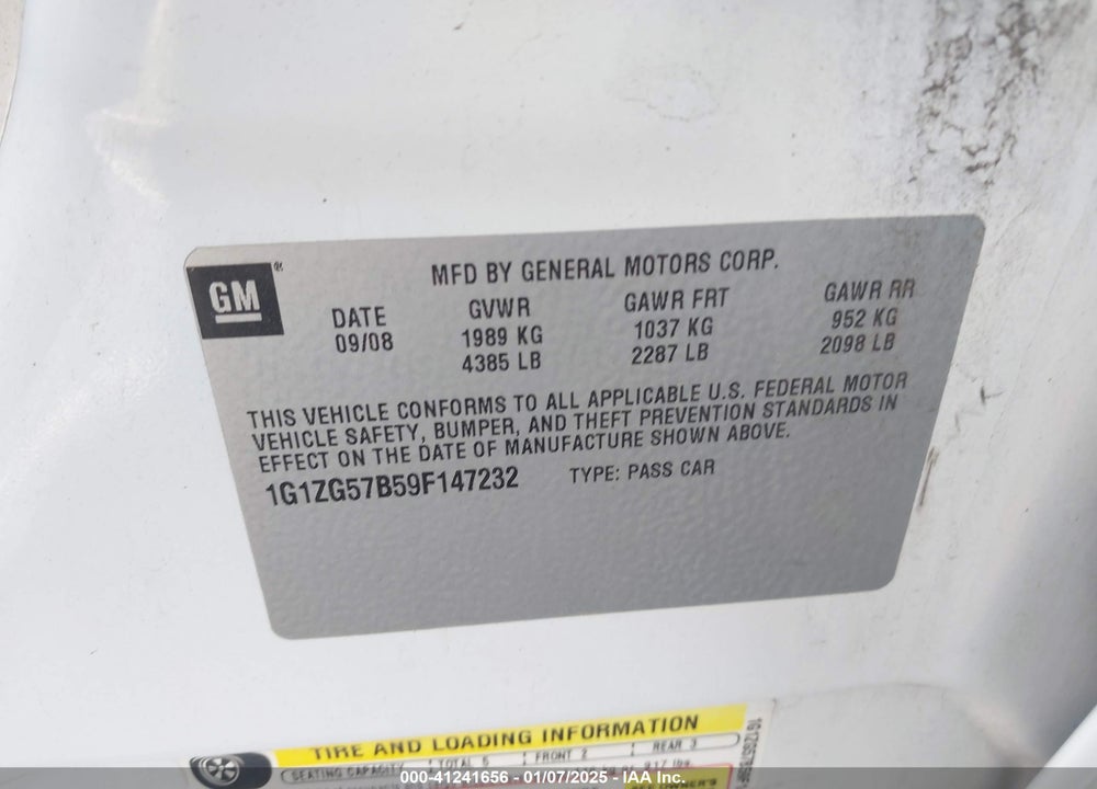 2009 CHEVROLET MALIBU LS VIN: 1G1ZG57B59F147232