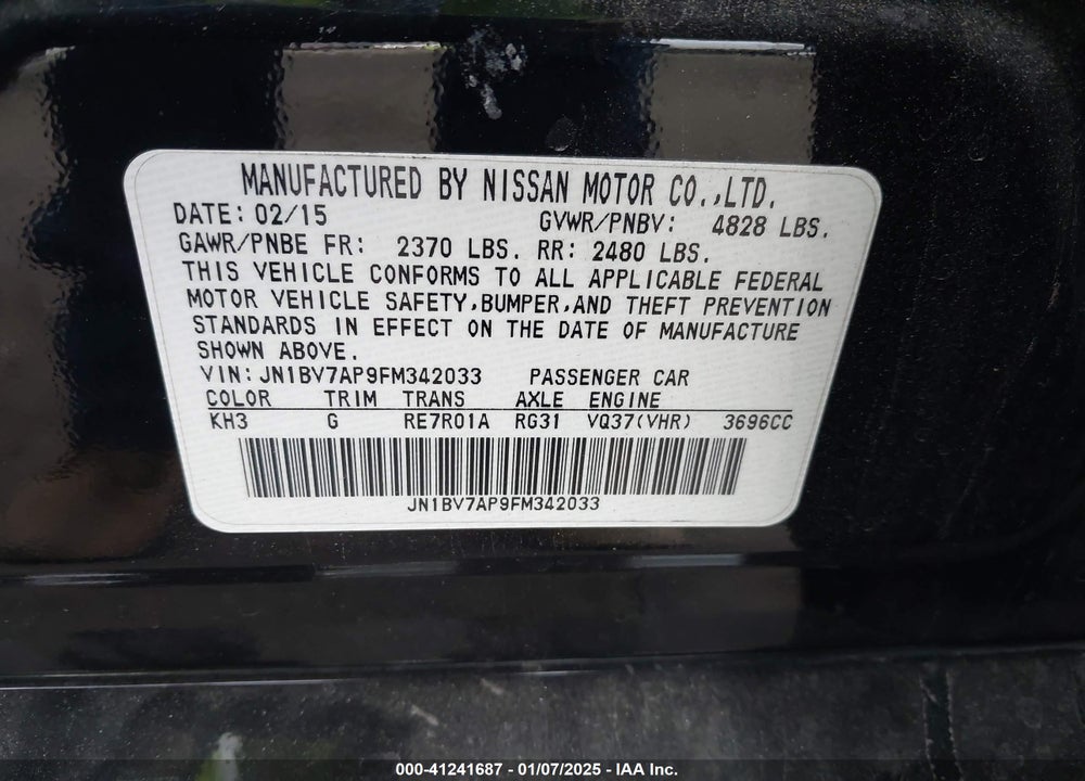 2015 INFINITI Q50 VIN: JN1BV7AP9FM342033