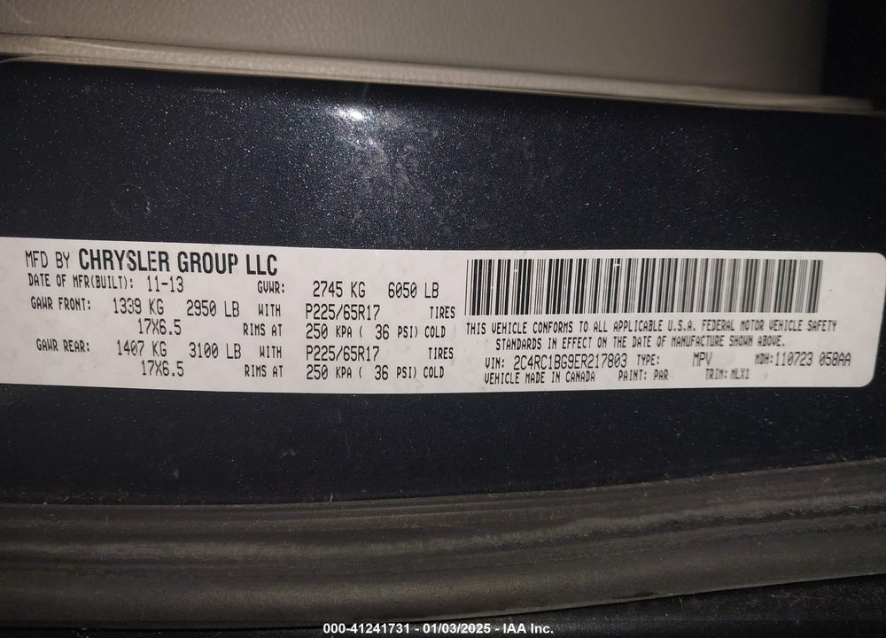 2014 CHRYSLER TOWN & COUNTRY TOURING VIN: 2C4RC1BG9ER217803