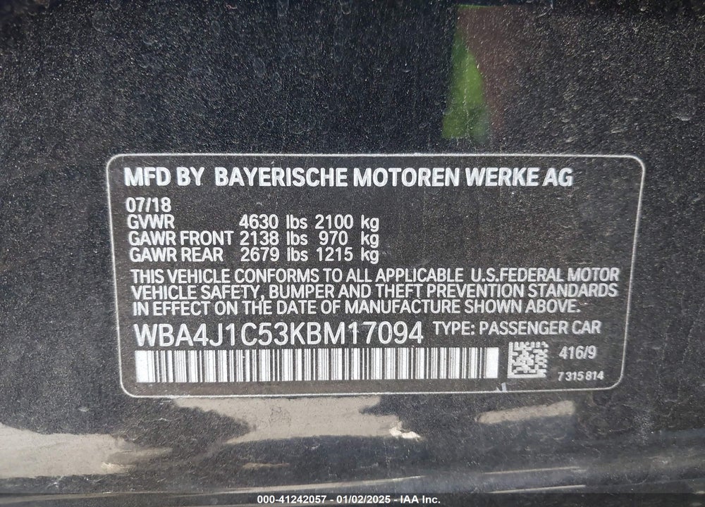 2019 BMW 430I GRAN COUPE VIN: WBA4J1C53KBM17094