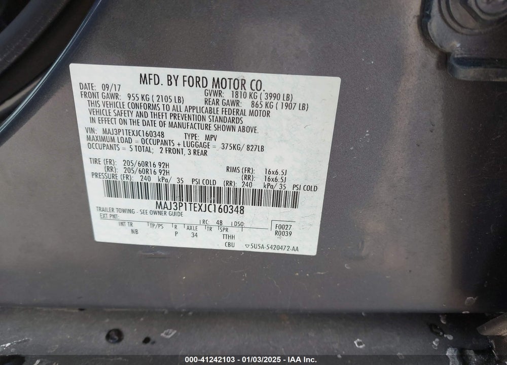 2018 FORD ECOSPORT SE VIN: MAJ3P1TEXJC160348