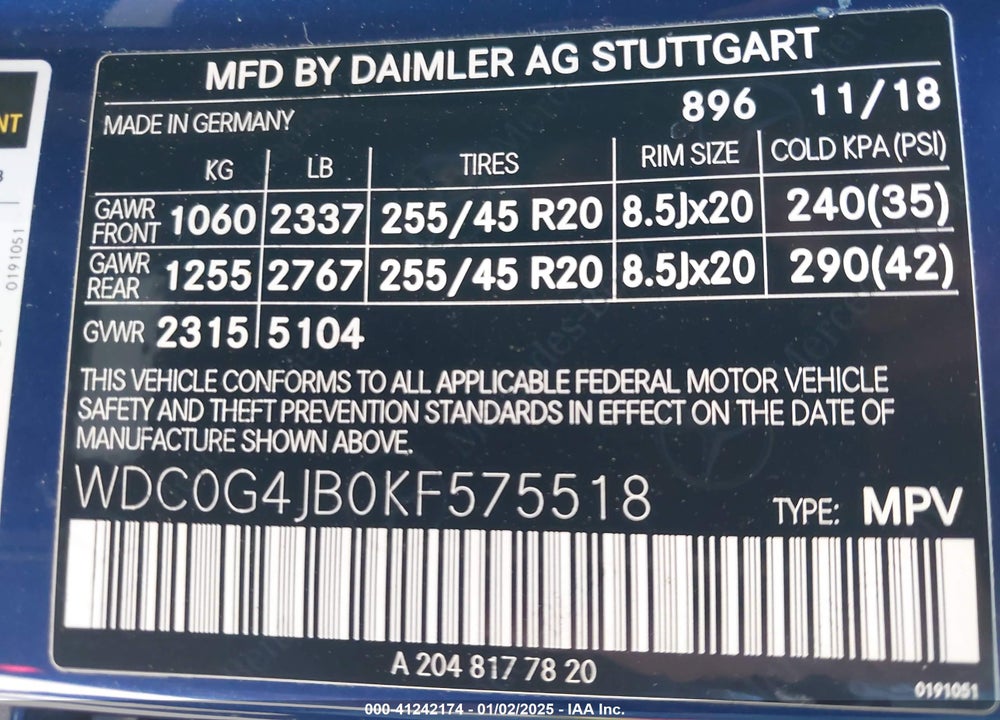 2019 MERCEDES-BENZ GLC 300 VIN: WDC0G4JB0KF575518