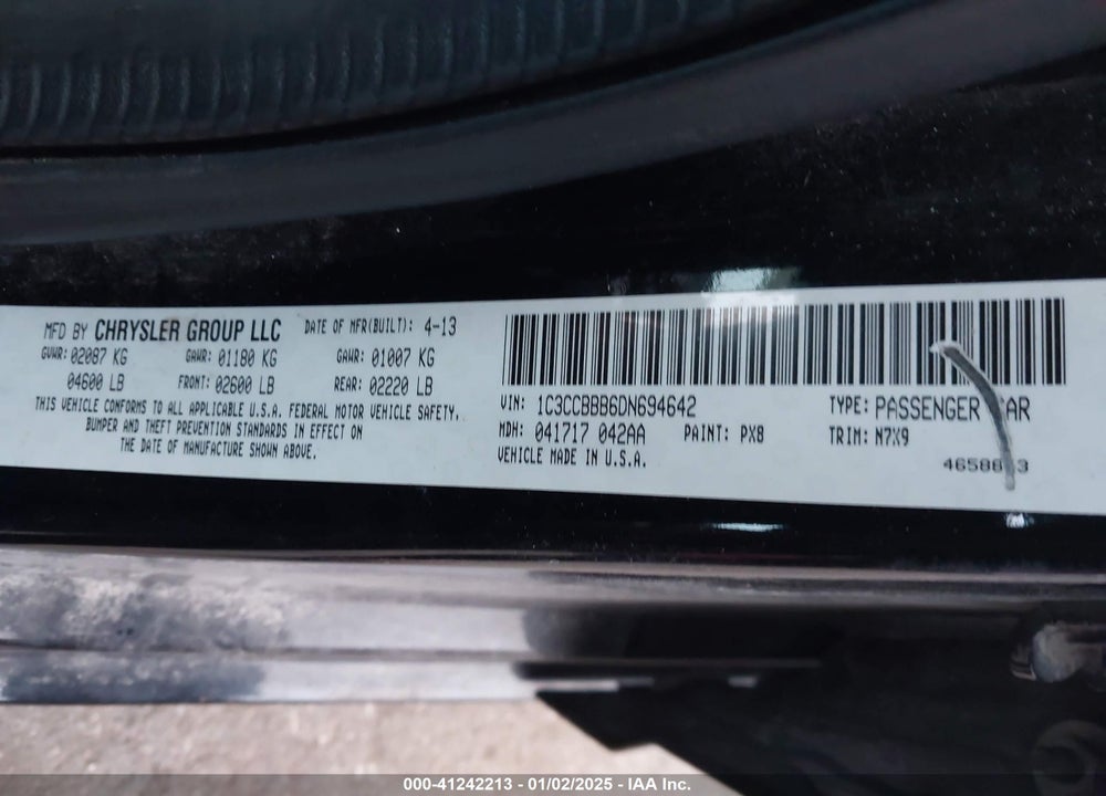 2013 CHRYSLER 200 VIN: 1C3CCBBB6DN694642