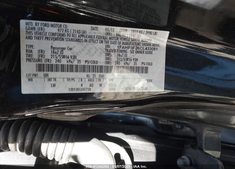 2012 FORD FOCUS SE VIN: 1FAHP3F26CL433081