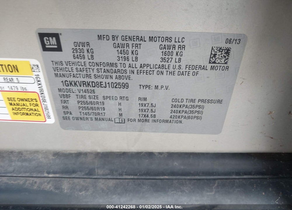 2014 GMC ACADIA SLT-1 VIN: 1GKKVRKD8EJ102599