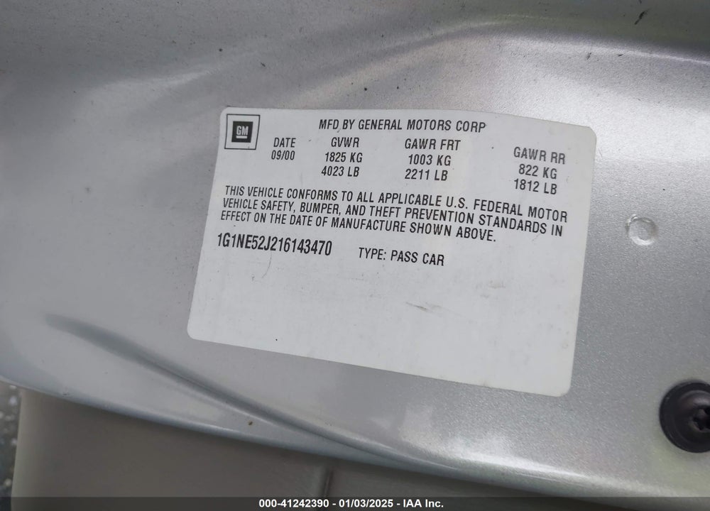 2001 CHEVROLET MALIBU LS VIN: 1G1NE52J216143470