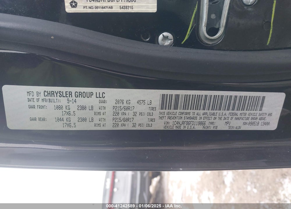 2015 JEEP PATRIOT HIGH ALTITUDE EDITION VIN: 1C4NJRFB6FD119866