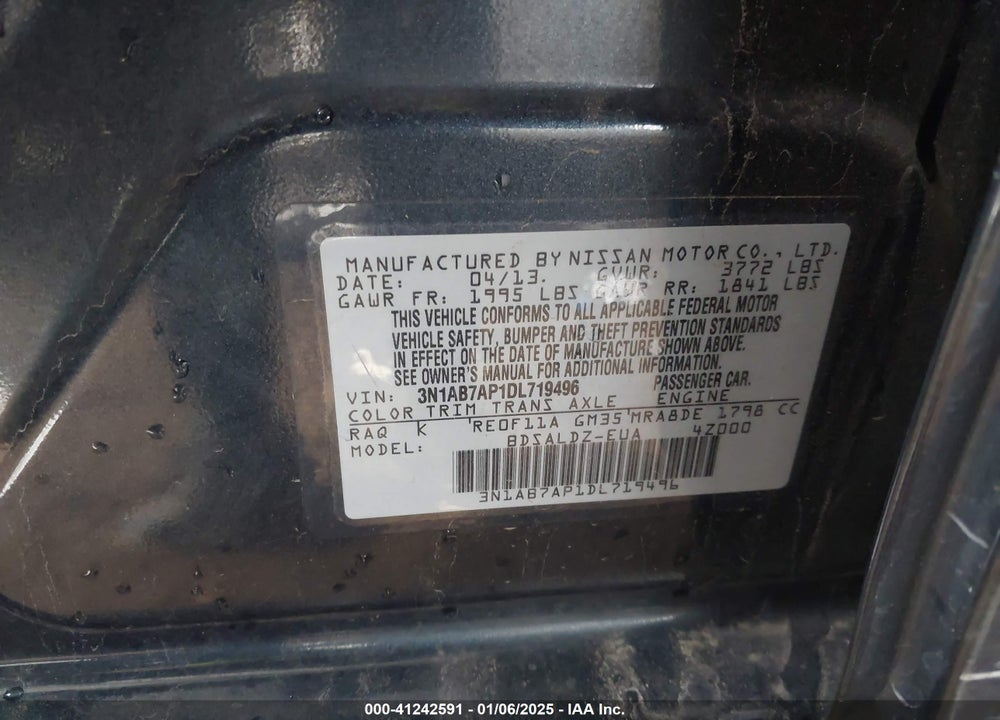 2013 NISSAN SENTRA SV VIN: 3N1AB7AP1DL719496