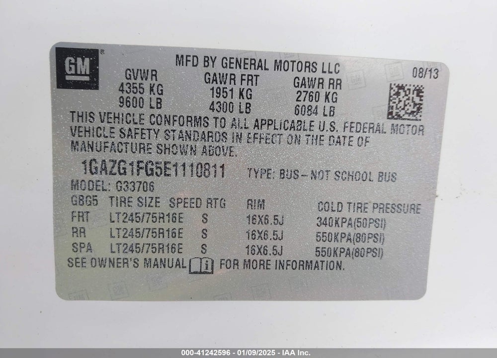 2014 CHEVROLET EXPRESS 3500 LT VIN: 1GAZG1FG5E1110811