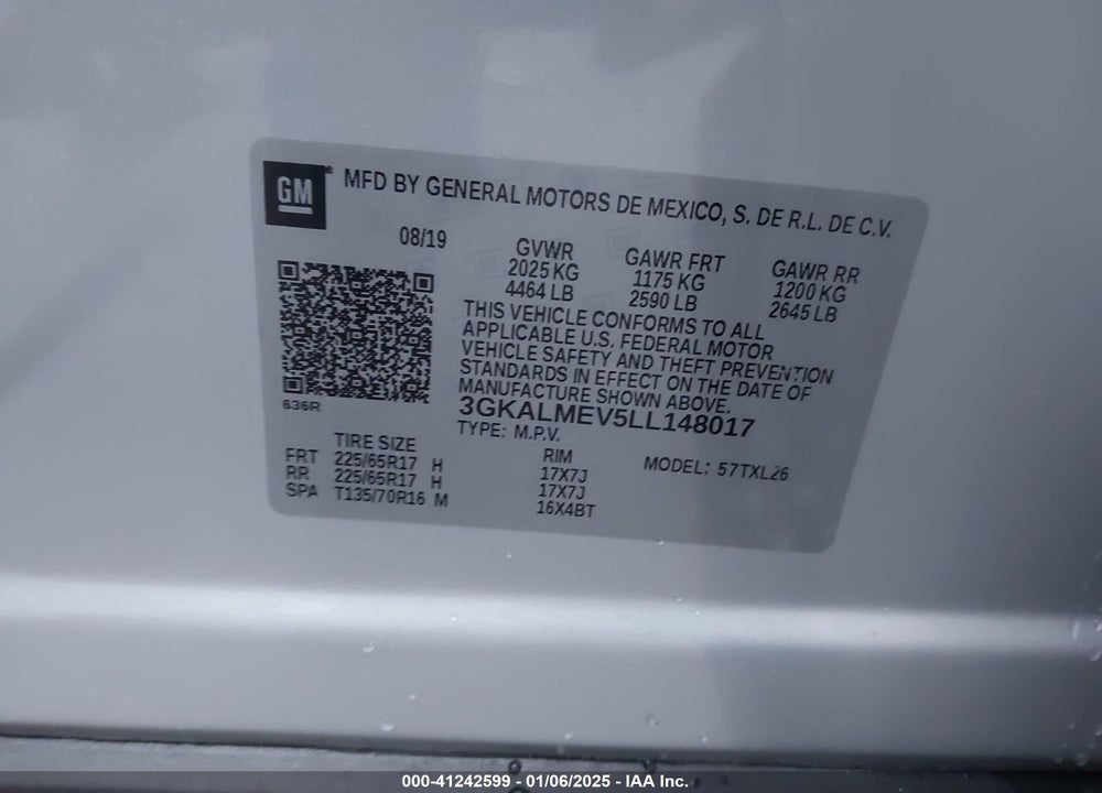 2020 GMC TERRAIN FWD SLE VIN: 3GKALMEV5LL148017