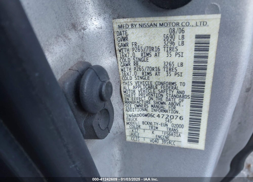 2006 NISSAN FRONTIER SE VIN: 1N6AD06W06C472076