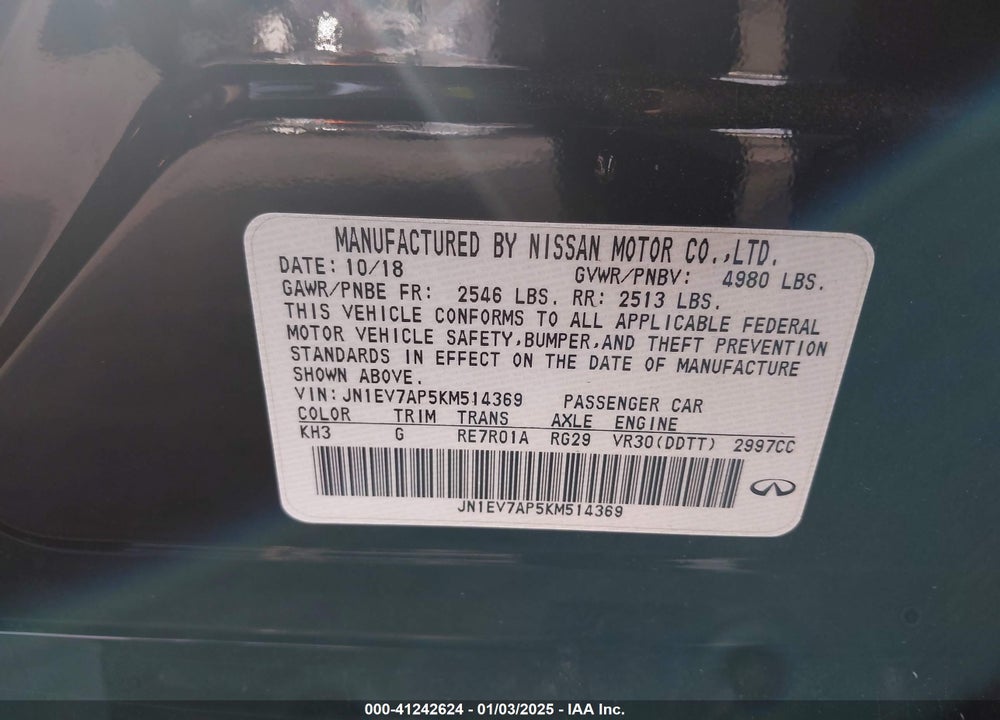 2019 INFINITI Q50 VIN: JN1EV7AP5KM514369