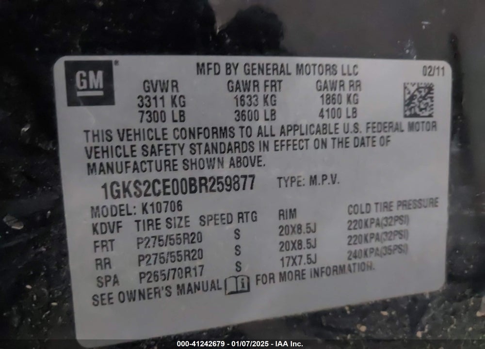 2011 GMC YUKON SLT VIN: 1GKS2CE00BR259877