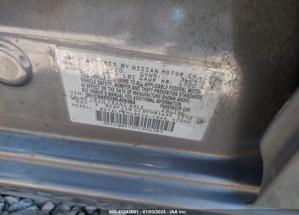 2021 NISSAN VERSA SV XTRONIC CVT VIN: 3N1CN8EVXML826383