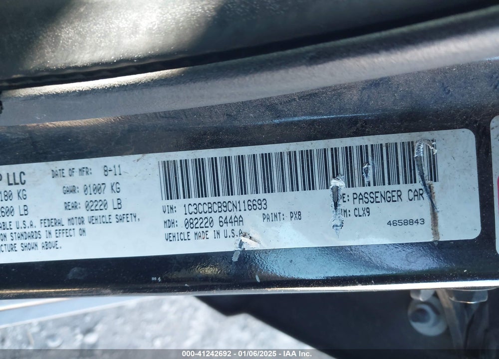 2012 CHRYSLER 200 LIMITED VIN: 1C3CCBCB9CN116693