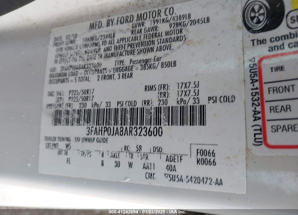 2010 FORD FUSION SEL VIN: 3FAHP0JA8AR323600
