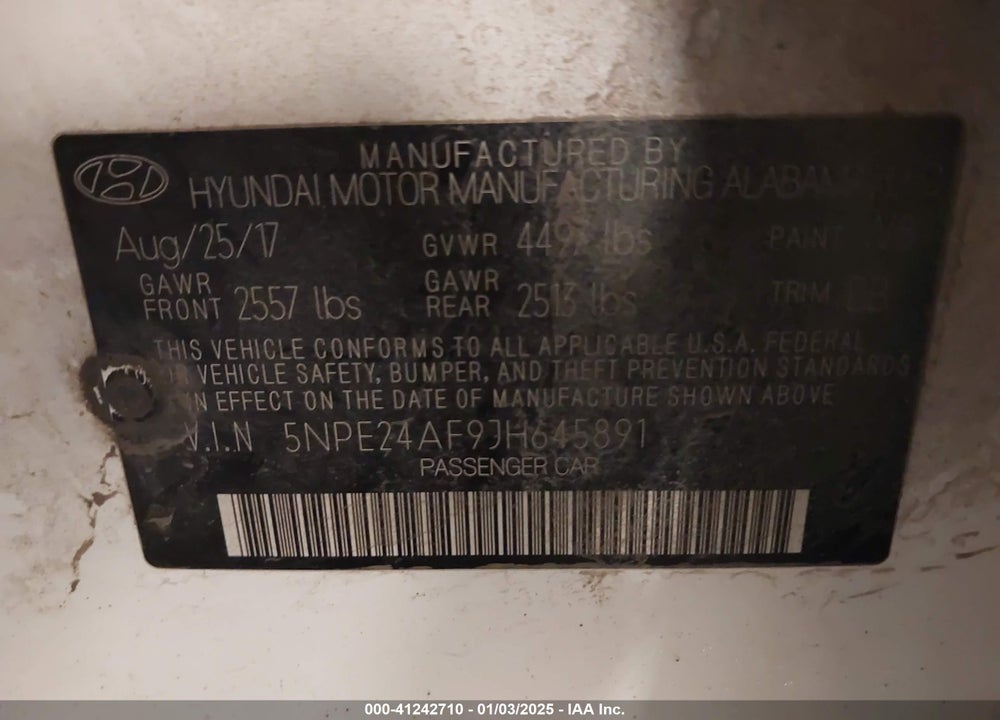 2018 HYUNDAI SONATA VIN: 5NPE24AF9JH645891