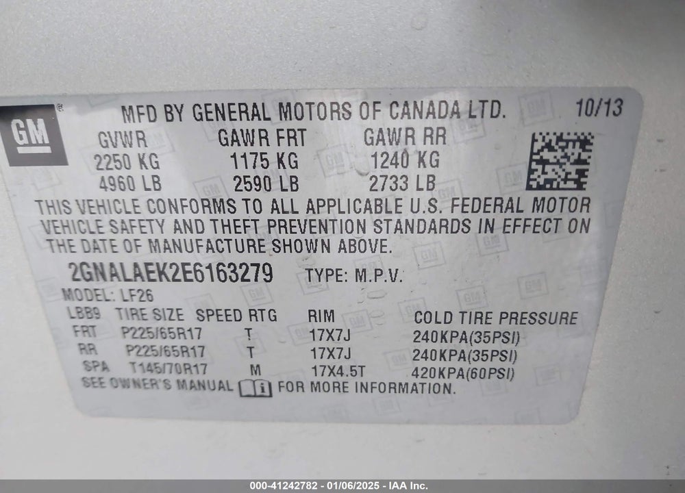 2014 CHEVROLET EQUINOX LS VIN: 2GNALAEK2E6163279
