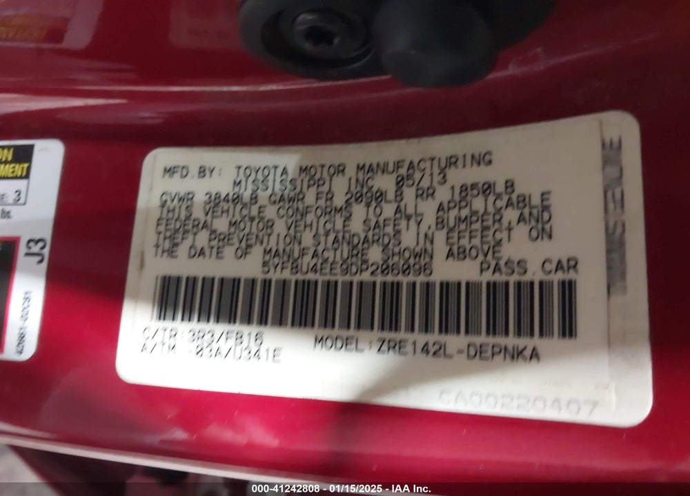 2013 TOYOTA COROLLA VIN: 5YFBU4EE9DP206096