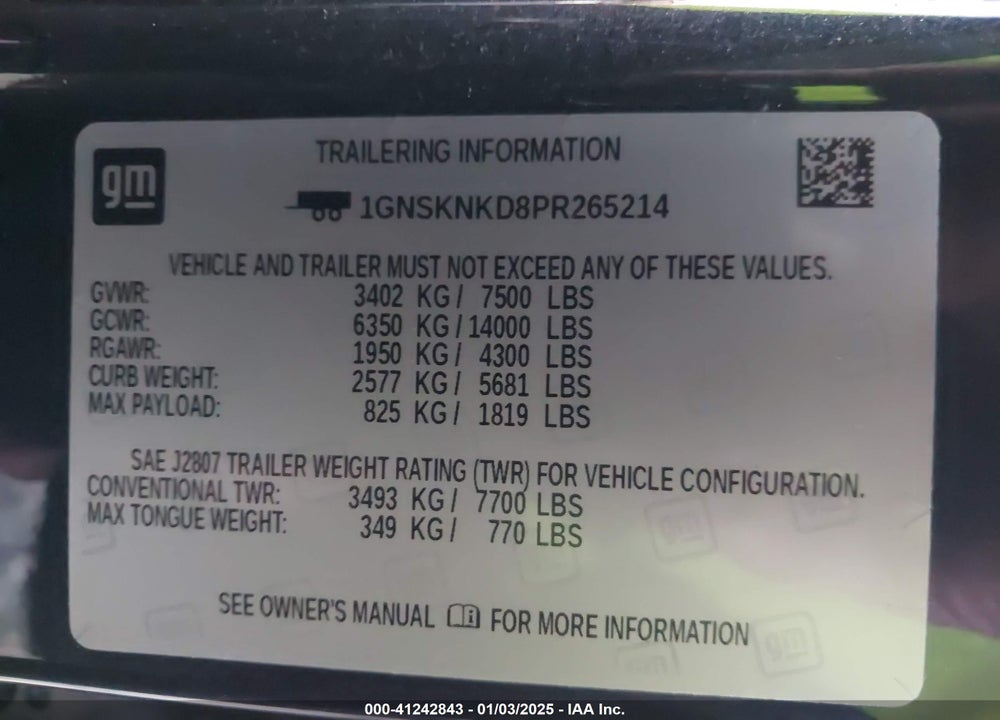 2023 CHEVROLET TAHOE 4WD LT VIN: 1GNSKNKD8PR265214