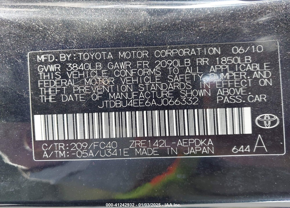 2010 TOYOTA COROLLA LE VIN: JTDBU4EE6AJ066332
