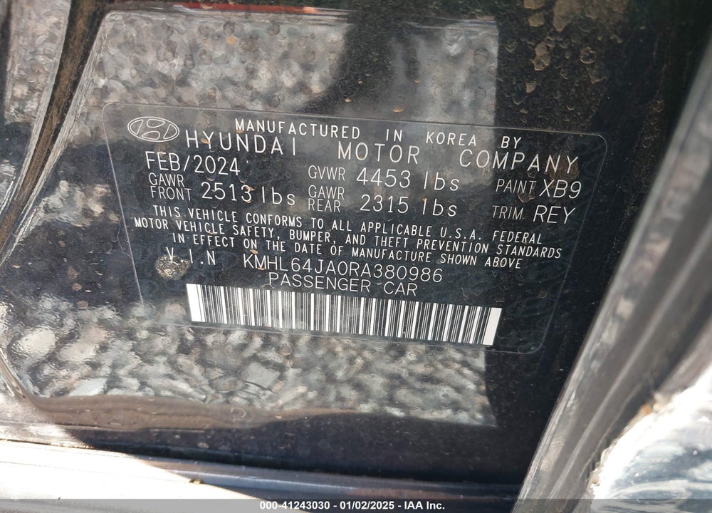 2024 HYUNDAI SONATA SEL VIN: KMHL64JA0RA380986