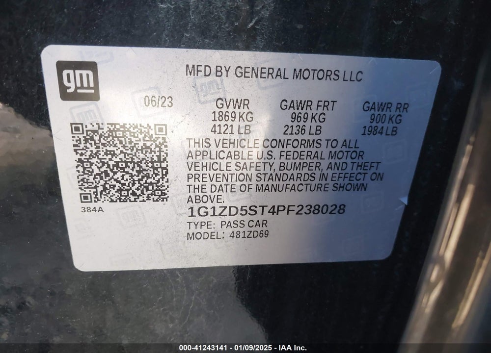 2023 CHEVROLET MALIBU FWD 1LT VIN: 1G1ZD5ST4PF238028