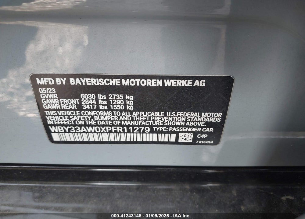 2023 BMW I4 M50 VIN: WBY33AW0XPFR11279