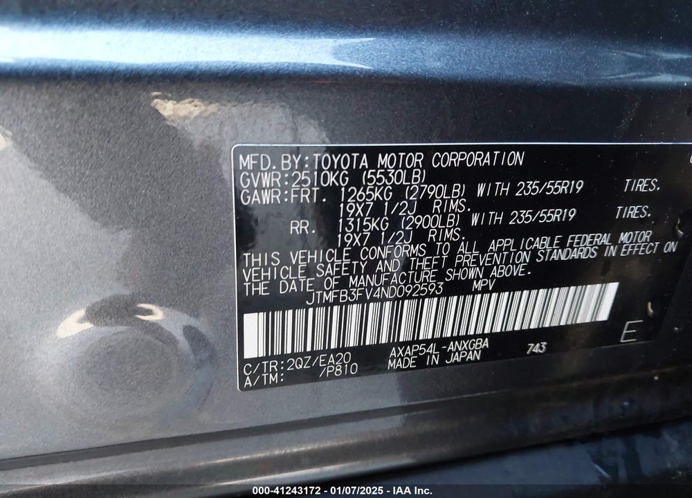 2022 TOYOTA RAV4 PRIME XSE VIN: JTMFB3FV4ND092593