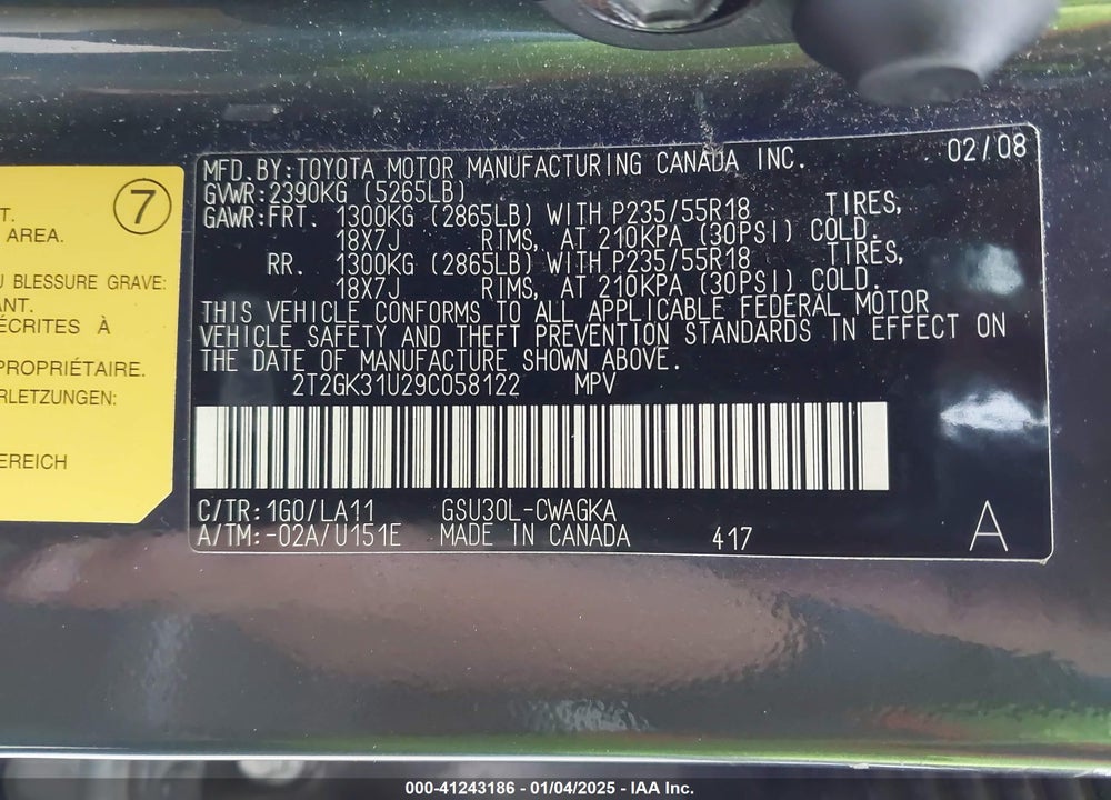2009 LEXUS RX 350 VIN: 2T2GK31U29C058122