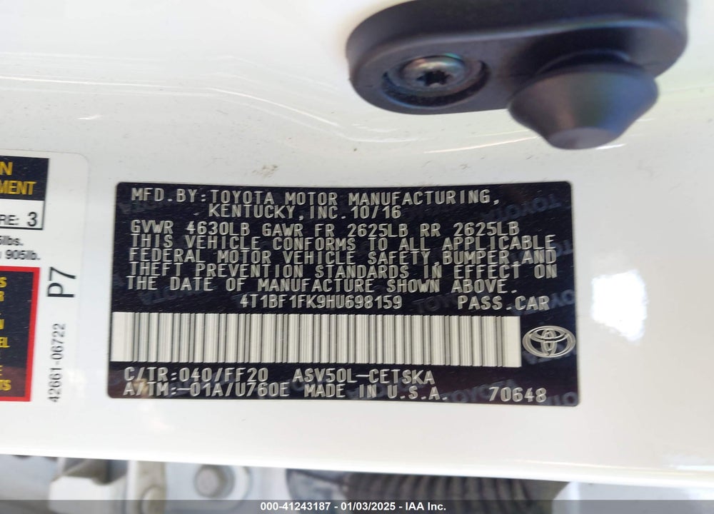 2017 TOYOTA CAMRY VIN: 4T1BF1FK9HU698159
