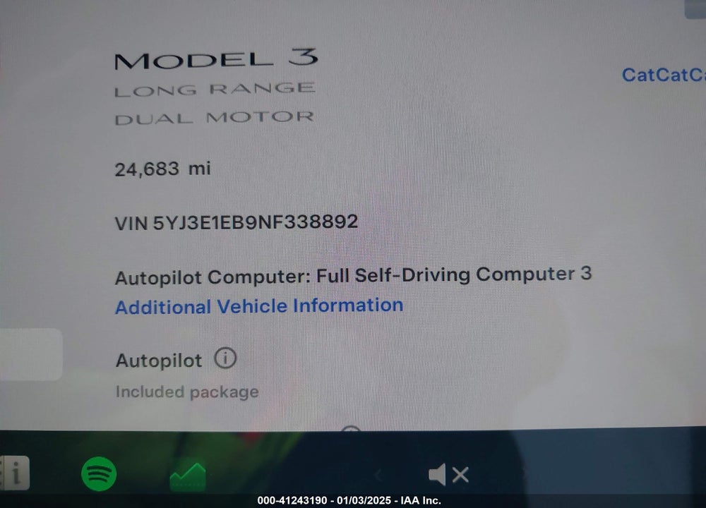 2022 TESLA MODEL 3 LONG RANGE DUAL MOTOR ALL-WHEEL DRIVE VIN: 5YJ3E1EB9NF338892