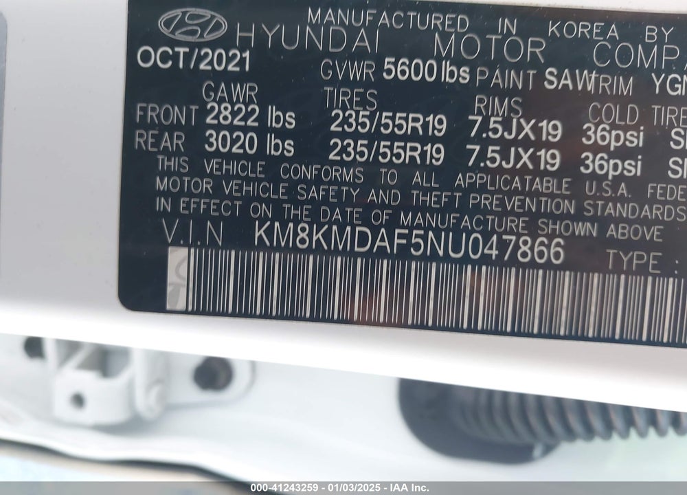 2022 HYUNDAI IONIQ 5 SE VIN: KM8KMDAF5NU047866