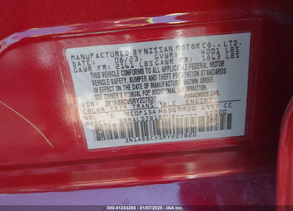 2024 NISSAN SENTRA SV XTRONIC CVT VIN: 3N1AB8CV5RY207820
