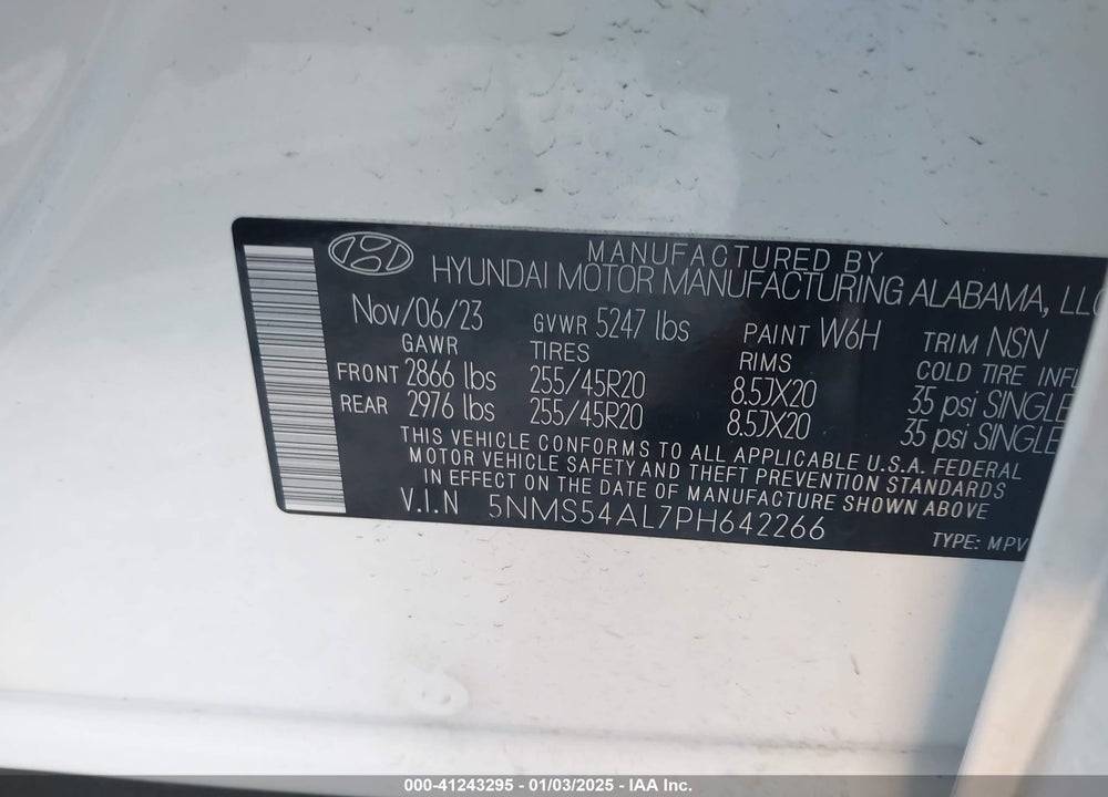 2023 HYUNDAI SANTA FE CALLIGRAPHY VIN: 5NMS54AL7PH642266