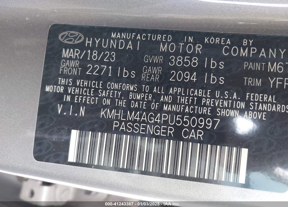 2023 HYUNDAI ELANTRA VIN: KMHLM4AG4PU550997
