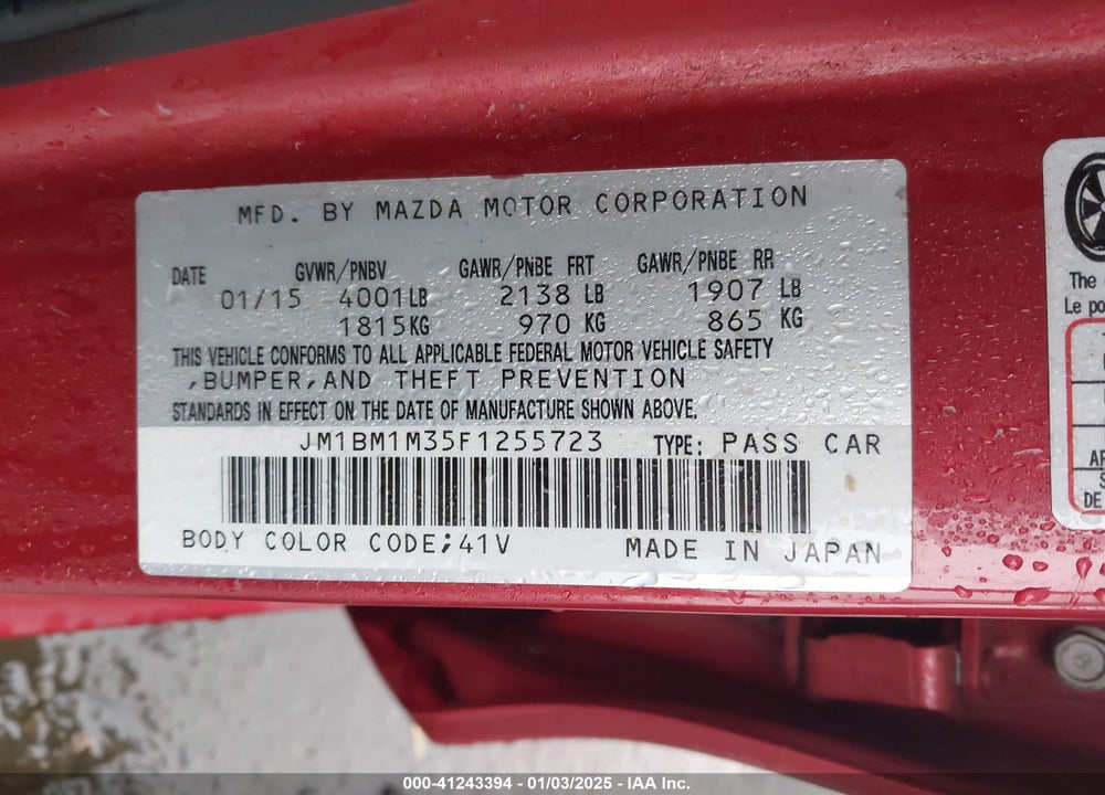 2015 MAZDA 3 VIN: JM1BM1M35F1255723