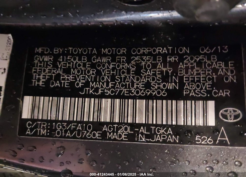 2014 SCION TC VIN: JTKJF5C77E3069906