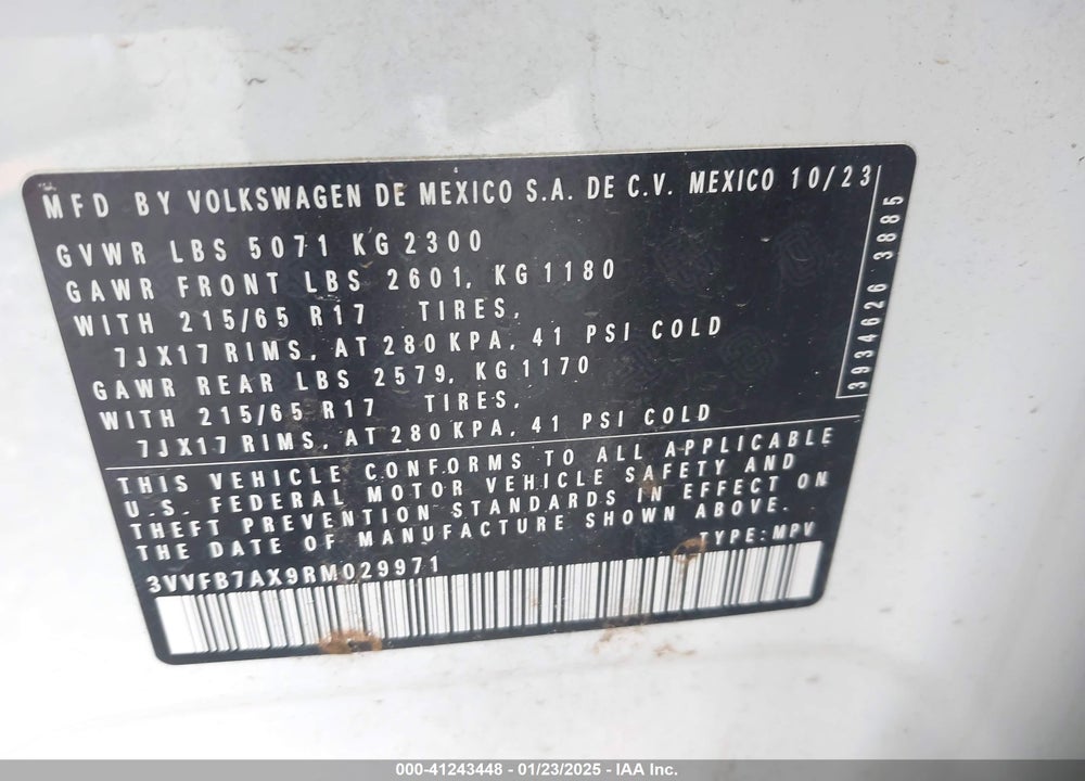2024 VOLKSWAGEN TIGUAN 2.0T S VIN: 3VVFB7AX9RM029971