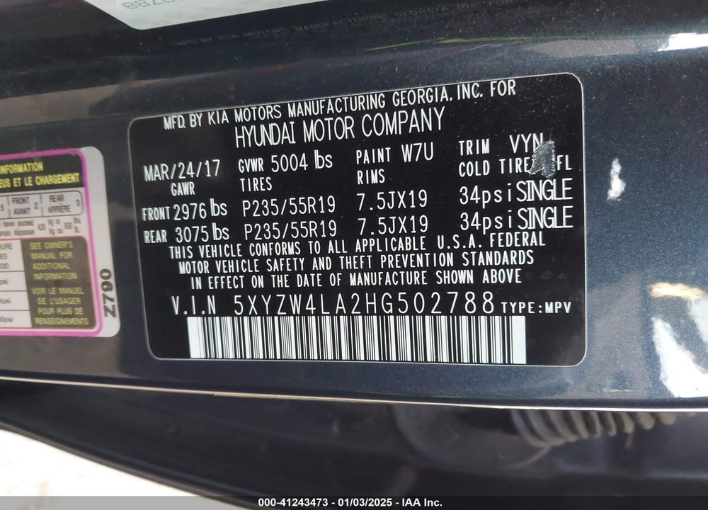 2017 HYUNDAI SANTA FE SPORT 2.0T ULTIMATE VIN: 5XYZW4LA2HG502788