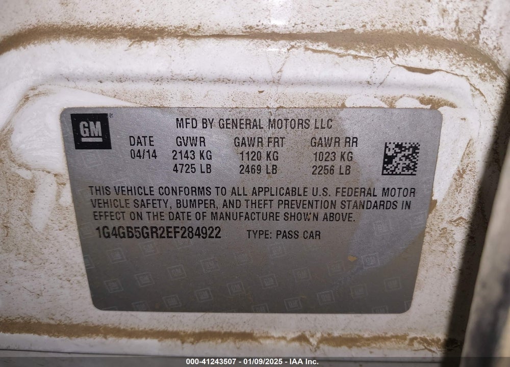 2014 BUICK LACROSSE LEATHER GROUP VIN: 1G4GB5GR2EF284922