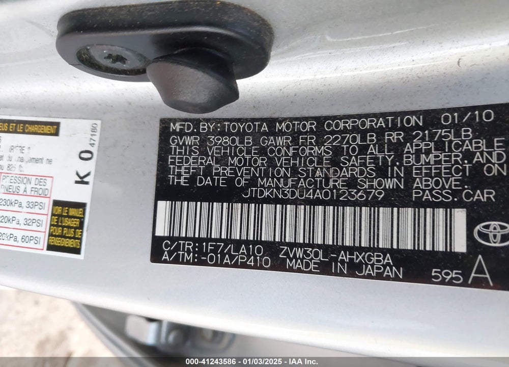 2010 TOYOTA PRIUS VIN: JTDKN3DU4A0123679