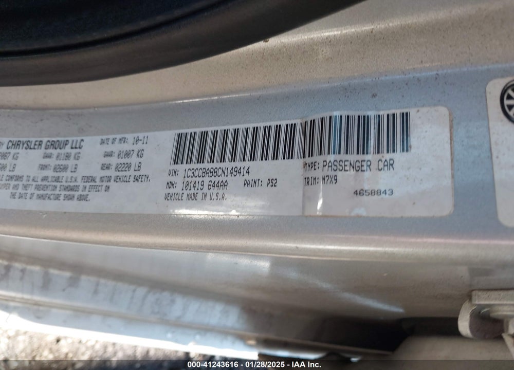 2012 CHRYSLER 200 LX VIN: 1C3CCBAB8CN149414