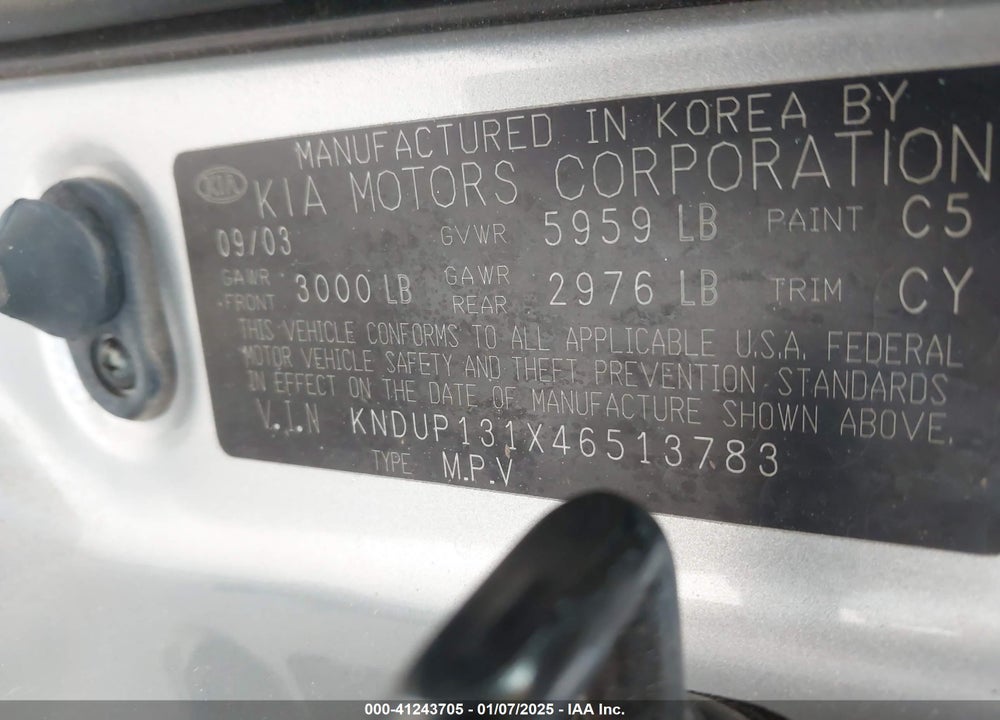 2004 KIA SEDONA EX/LX VIN: KNDUP131X46513783