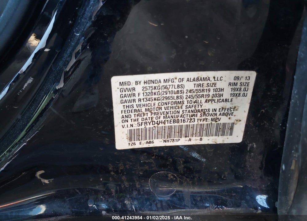 2014 ACURA MDX TECHNOLOGY PACKAGE VIN: 5FRYD4H41EB016723