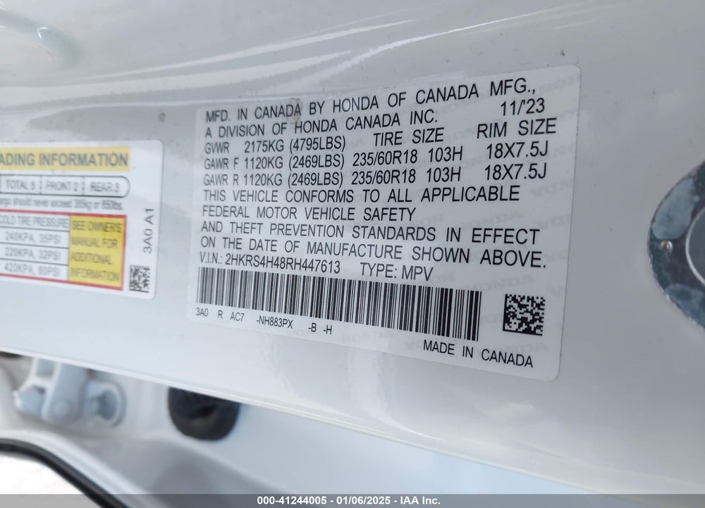2024 HONDA CR-V VIN: 2HKRS4H48RH447613