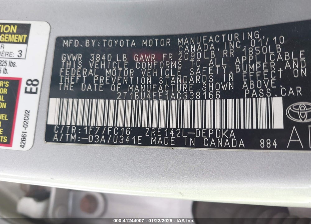 2010 TOYOTA COROLLA VIN: 2T1BU4EE1AC338166